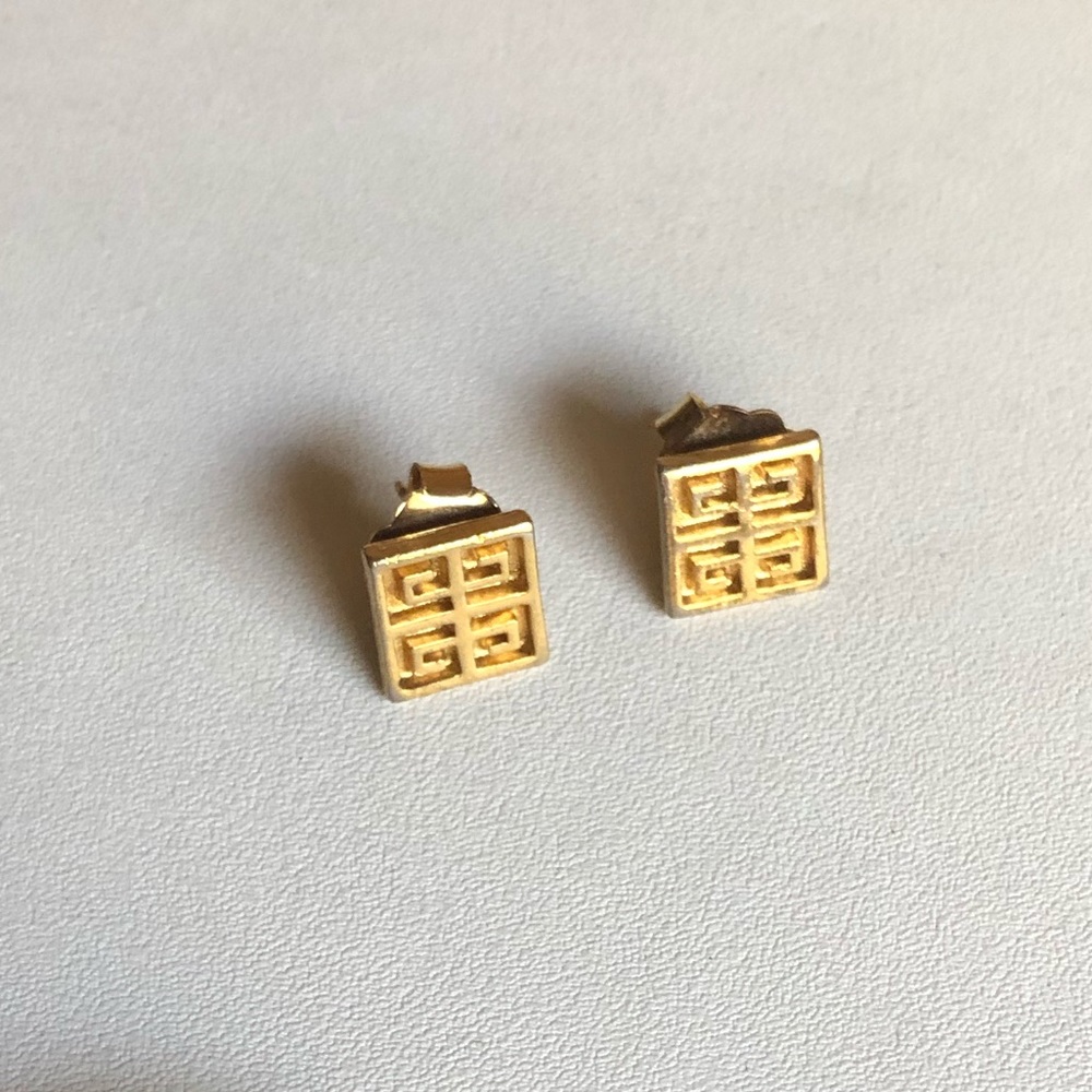 Vintage Givenchy Signed Pierced Logo Earrings - Picture 3 of 15